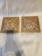 Beautiful Pair of Vintage-Style Ornate Gold Resin Wall Plaques picture