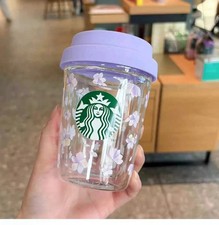 NEW Starbucks Purple Cherry Blossoms Double-wall Glass Cup 296ml Coffee Cup Gift picture