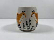 Anthropology Coffee Mug Cup Pair Of Foxes Ceramic Hand Painted EUC Keep Co picture
