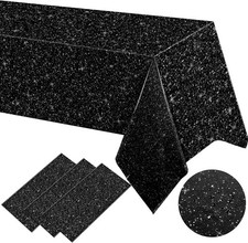 3 Pcs Black Glitter Tablecloth, 54 x 108 Shimmer Table Cloth for Women,  picture