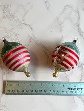 Lot of 2 Vintage Mid-Century Striped Teardrop Mercury Glass Ornaments - Distress picture