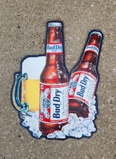 Vintage Bud Dry Beer Metal Sign Tin Tacker Budweiser Bottles 1990 picture