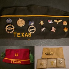 Vtg VFW Texas Veterans Cap Lot 1960s Garrison Hat Pins District 12 Fez Post 2466 picture