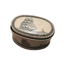 Vintage 1986 Al Doucette Faux Scrimshaw Trinket Box Chipped picture