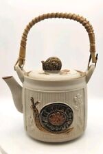 Snail Teapot VTG Stonware Bamboo Wrapped Handle picture
