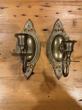 Victorian Vintage Antique Brass Wall Sconce Candle Holder Set of 2 Home Decor picture