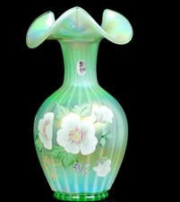 Fenton 95th Anniversary Sea Foam Green Rib Optic Opalescent 9 1/4
