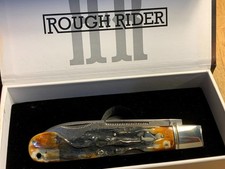 Rough Rider Cinnamon Bone Damascus Mid-Lock 4 1/2