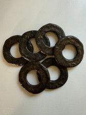 VTG Set 6 Hammered Heavy Napkin Rings Tableware Heavy Wrought Iron picture