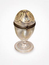 Vtg Handblown Glass Egg Hinged Vanity Box 24K Gold Oro Zecchino on Pedestal 5