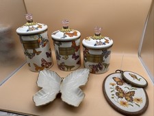 MACKENZIE-CHILD'S BUTTERFLY GARDEN S,M,L,,THREE CANISTER SET, RETIRED, LENOX picture