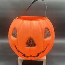 AJ Renzi Double Sided Plastic Bucket Jack O Lantern Pumpkin And Witch #1100 Pail picture