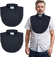 2pcs Clergy Priest Collar with White Tab Unisex Clerical Bib Black Pastor Dic... picture