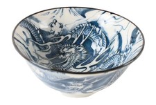 Mino ware Japanese Ceramics Large Rice Bowl Dragon and Mt. Fuji Blue picture