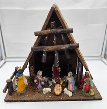 Vintage Fontanini Christmas Nativity Set Paper Mache 11 Pc Italy Wooden Creche picture