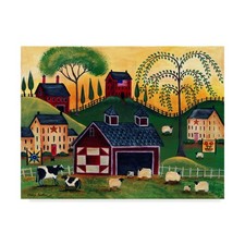 Trademark Fine Art - 'Sunrise Red Quilt Barn' Canvas Art - 18x24 picture