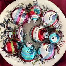 Christopher Radko Shiny Brite CHRISTMAS ORNAMENTS 9 Indents, Bells, Teardrops picture