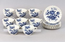 Set of 8 Royal Staffordshire Teacups Blue Charlotte Pattern by Clarice Cliff 30s picture