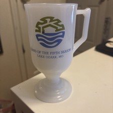 Vintage Land Of The Fifth Season Lake Of The Ozarks Missouri White Glass Mug EUC picture