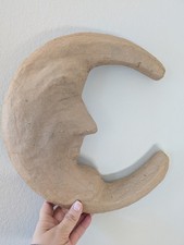 VTG 90s paper mache crescent moon anthropomorphic decor whimsical picture