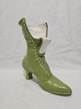 Vintage Ceramic Victorian Green Shoe High Boot Vase Planter 9.5” Tall picture