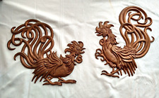 Vintage Mid Century VERMAY Fighting Roosters Fighting Cocks Metal Wall Plaques  picture