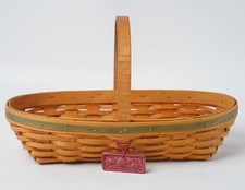 Vintage Longaberger 2001 May Series Peony Basket w/ Handle & Tie-On Ceramic Tag picture