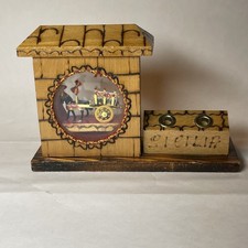 Rare Sicilia Handmade Pencil/Pen Holder Vintage Italian Folk Art Cart & Horse picture