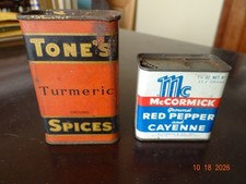 Vintage Tones Ground Turmeric Advertising Spice Tin & McCormick Cayenne Pepper picture