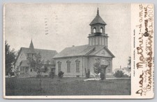 1901 First Parish Church Needham MA Edwardian Postcard Boston Postmark picture