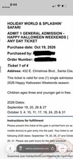 Holiday World Halloween one day ticket picture