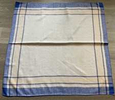 Antique Tablecloth, Small, White, Blue, Yellow, Woven Plaid, Linen picture