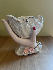 Vintage Norleans Japan Lady's Hand Holding Shell Planter Vase Trinket Iridescent picture