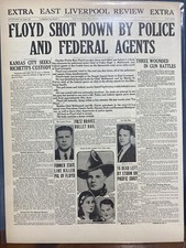 VINTAGE NEWSPAPER HEADLINE ~ GANGSTER PRETTY BOY FLOYD SHOT KILLED BY FEDS 1934 picture