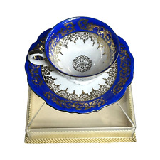 NIB Bareuther Bavaria Cobalt Blue and Gold Demitasse Cup and Saucer Set Germany picture