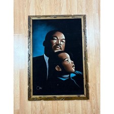 VTG Martin Luther King Black Velvet Painting Civil Rights Collectible signed picture