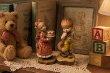 ANRI Italy Wood Carved Figurines Make A Wish & A Little Bashful Pair 4.5” picture
