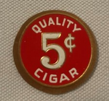 Vintage 1900s Quality 5¢ Cigar Token 🔴 Gold Embossed Tobacco Advertising NOS picture