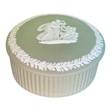 Wedgwood Sage Green Jasperware “Cupid Asleep” Fluted Round Box w/ Lid picture