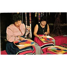 Vintage Oconaluftee Indian Village Cherokee NC Beadwork Postcard W.M. Cline Co. picture