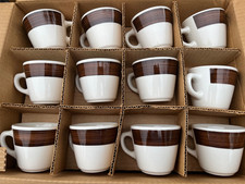 lot of 12 Homer Laughlin Brown  Stripe Coffee Cups Mugs Restaurant Ware Vintage picture