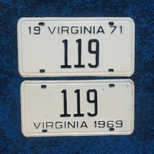1969 & 1971 VIRGINIA License Plate Low # 119 picture