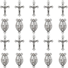 30Pcs/15Sets Alloy Rosary Kits Cross and Center Medal Charms Oval Catholic Jesus picture