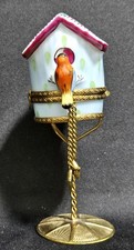 Artoria Limoges France Peint Main Birdhouse Elevated Brass Stand Trinket Box (C) picture