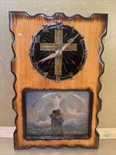 Vintage 1970s Wooden Religious Wall Clock 