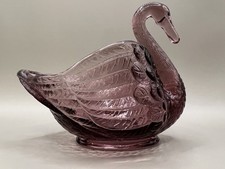 Vintage Marked Imperial Glass Amethyst Purple Glass Swan Trinket Dish picture