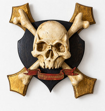 Rare Memento Mori Sculpted Parcel Gilt Skull & Crossbones sculpture on Plaque picture