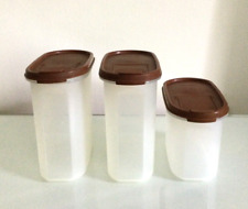 3 Vintage Tupperware Oval Modular Mates Containers with Brown Poor Spout Lids picture