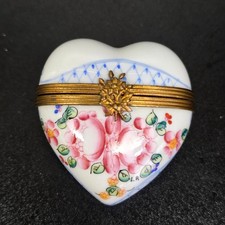 Limoges France Heart Trinket Box White Floral Hand Painted P Rochard Porcelain picture