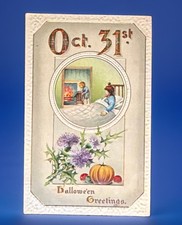 Vintage October 31st Halloween Greetings Pumpkin Head Man Gottschalk Postcard picture